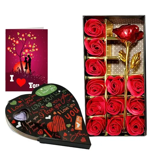 magnificent pair of artificial red roses with heart shape chocolates n card  Delivery in Pune - PuneOnlineFlorists