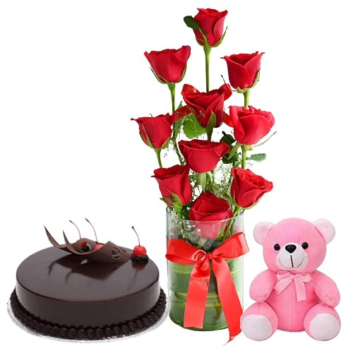 Combo of Roses, Teddy & Cake Delivery At Home For Your Loved Ones