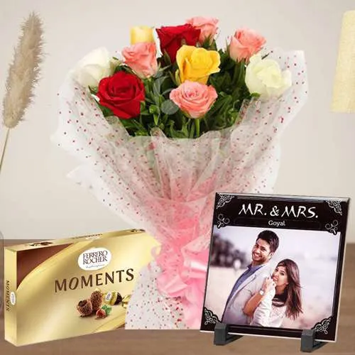 Send Elegant Pink Roses Bouquet with Ferrero Rocher Moment Chocolate Box, Same Day Delivery