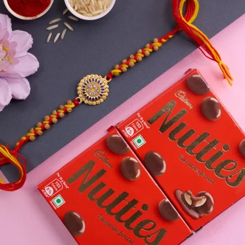 Classic Kundan Rakhi N Cadbury Nutties Combo