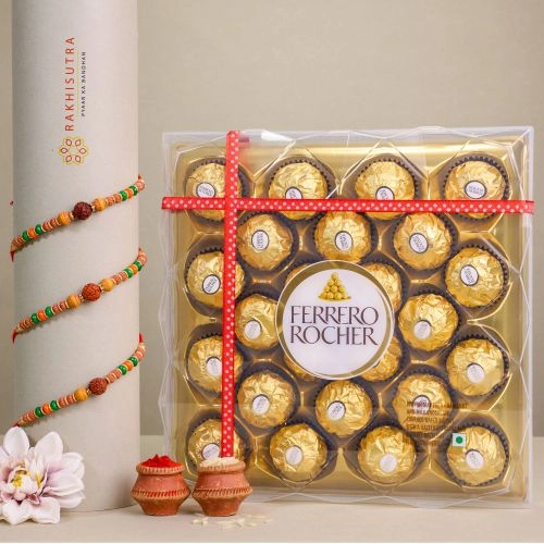 Sacred Rudraksh Rakhi N Ferrero Rocher Combo