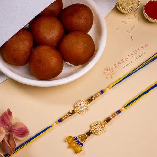 Festive Kundan Bhai Bhabhi Rakhi N Gulab Jamun Combo